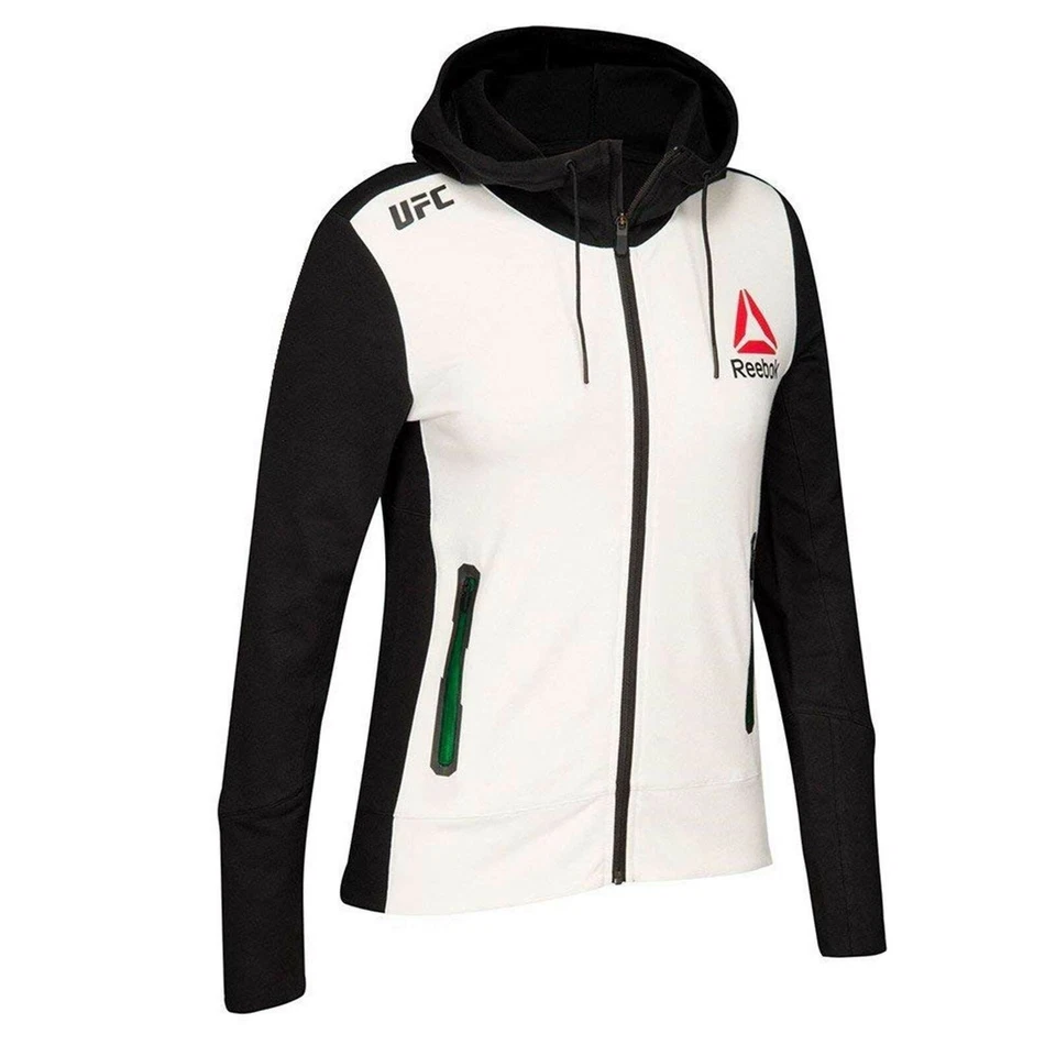 Reebok Official UFC League Fight Kit Womens Full Zip Walkout Hoodie Black Green - Image 1 of 1
