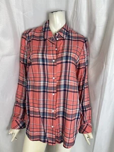 ELIZABETH and James top womens large pink plaid long-sleeve button shirt NEW - Picture 1 of 8