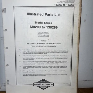 Briggs & Stratton Engine Models 130200 to 130299 Illustrated Parts Catalog List - Picture 1 of 2