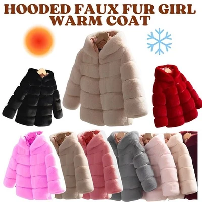 NEW HOODED GIRLS FAUX FUR BABY THICK PARKA GIRL WARM COAT JACKET OUTERWEAR KIDS - Image 1 of 4
