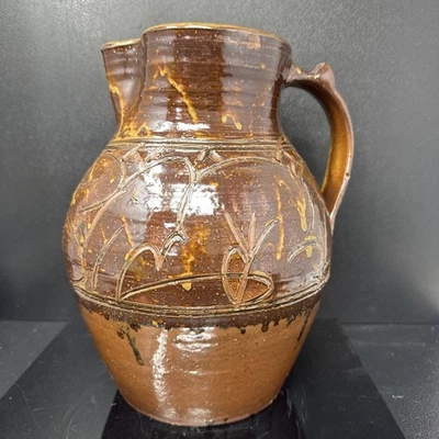 Thiebaut Chague @ Wenford Bridge Pottery Stoneware Jug Incised Decor 26cm #2715 - Image 1 of 4