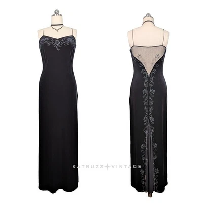 Dave Johnny Prom Dress Maxi Gown 8 Black Velvet Vintage Y2K 90S Goth Velvet Glam - Image 1 of 4