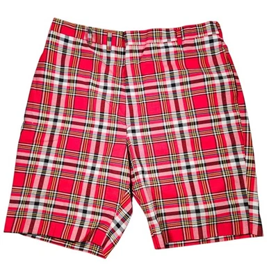 1970s Levi's Sta-Prest Shorts Size 35 X 9 Red Plaid Chino Golf Casual Vintage  - Image 1 of 4