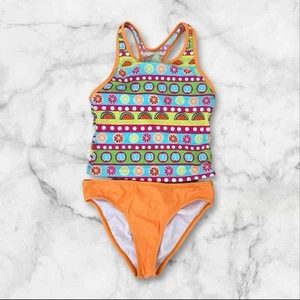 Speedo Girls 2 Piece High Neck Tankini Swimsuit Multicolor Orange Size 14 NWOT - Picture 1 of 6