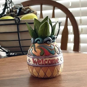Jim Shore WELCOME Pineapple - Initialed JS - Colorful Carved Folk Art - Picture 1 of 6