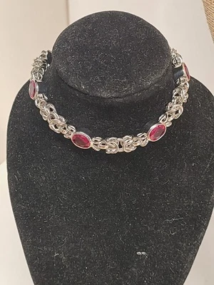 JTV Red Lab Created Ruby Rhodium Over Brass Byzantine Bracelet 6.38ctw - Image 1 of 2