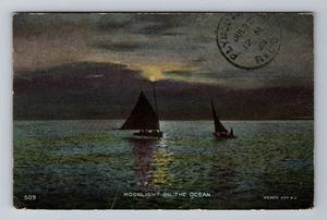 Moonlight On The Ocean, Sailboats, c1909 Vintage Souvenir Postcard - Picture 1 of 2