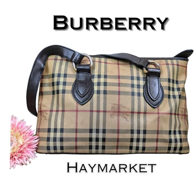 Burberry Haymarket Check Coated Canvas Regent Tote Shoulder Bag Leather Trim  - Image 1 of 4