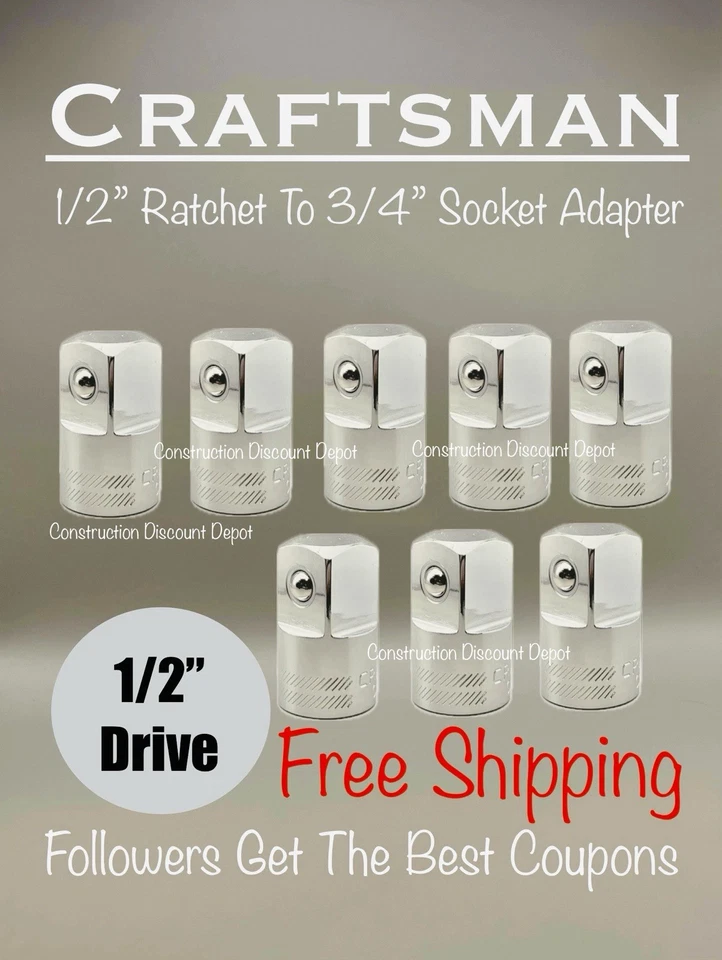 8 PACK Craftsman  1/2" Drive to 3/4" ratchet wrench socket adapter CMMT99223 - Image 1 of 1