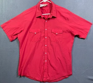 Camicia Western Frontier uomo taglia XL tinta unita rossa manica corta perla snap cowboy vintage - Foto 1 di 11