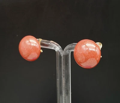 orecchini donna bottone pasta corallo rosso perno clips arg. 925 made in Italy - Immagine 1 di 4