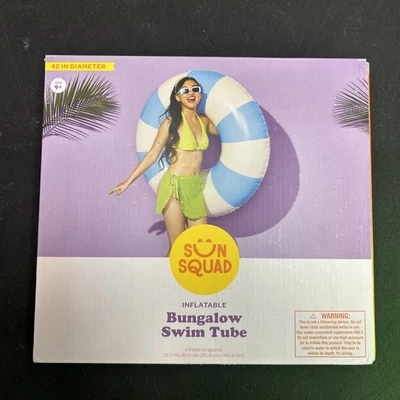 Sun Squad Inflatable Bungalow Swim Tube Blue White Pool Float 42" Ages 9+ - Image 1 of 2