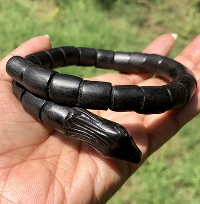 Brazalete Brazalete Serpiente Cobra Madera Ébano, Joyería Distintiva, Hecho a Mano 11.5CM Diámetro Foto 1 de 4