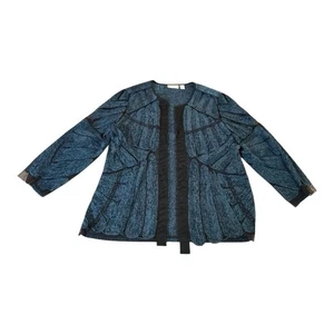 Chicos Size 2 Brushed Velvet Lace Boho Open Jacket Shirt Blue Long Sleeve - Picture 1 of 8