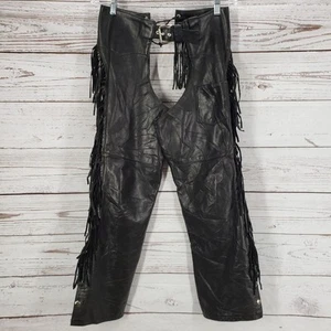 Hillside Leather USA Women's Black Leather Fringe Chaps Riding Pants Small - Picture 1 of 10
