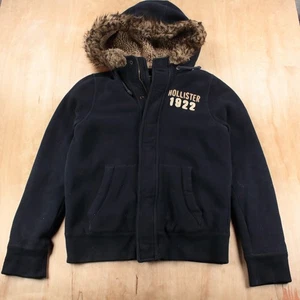 vtg y2k HOLLISTER faux fur sherpa hood quilt lined full zip hoodie sweatshirt XL - Picture 1 of 6
