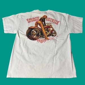 Sturgis Bike Week 2006 T Shirt Size Large Flaming Biker Moto Graphic White Red - Picture 1 of 9