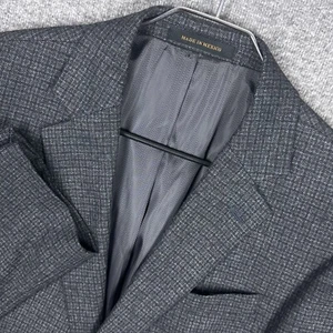 Jos A Bank Blazer Sport Coat Mens 40R Charcoal Plaid Wool Blend Tollegno Reserve - Picture 1 of 15