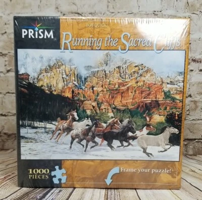 Prism Running the Sacred Cliffs Bob Quick 1000 Piece Puzzle Horses Mountains - Image 1 of 4