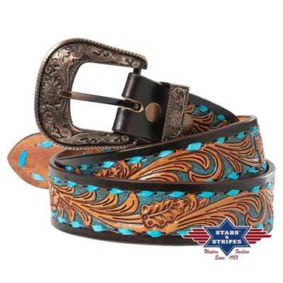 Cintura in pelle Stars & Stripes western belt WG-303 - Immagine 1 di 2
