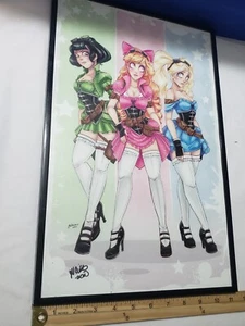 Concept Art Power Puff Girls Risqué By No Flutter Signed Framed 11x17 - Picture 1 of 8