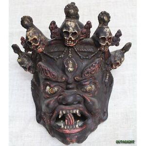 Paper Mash Mask Mahakala Antique Bhutan god of Hinduism Shiva