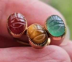 Bellissimi orecchini 12K GF crisoprasio corniola occhio di tigre SCARAB vite retro VIDEO - Foto 1 di 10