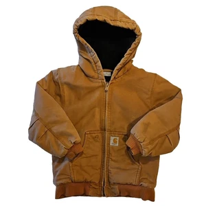 Carhartt Brown Jacket Boys Youth S 7-8 Hooded Duck Canvas Quilt Lined Full Zip - Picture 1 of 13