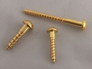 SOLID BRASS SLOTTED ROUND (DOME) HEAD WOOD SCREWS, No6 and No8 Gauge