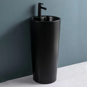 Ceramic Bathroom Sinks Black Round Ceramic Basin Bowl Countertop Basin Vessel - Picture 1 of 12