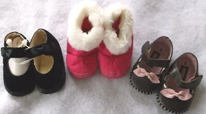 GIRL SHOES Size 2 Brown LEATHER ~L'AMOUR~; Black STRIDE RITE; Pink SLIPPER BOOTS - Picture 1 of 2