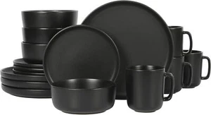Stoneware Plates, Bowls, & Mugs Dinnerware Set - Matte Black, Service for Four - Picture 1 of 6