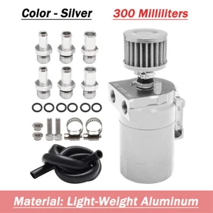 Sliver Oil Catch Can Kit Reservoir Baffled Tank with Breather Filter Universal - Picture 1 of 6