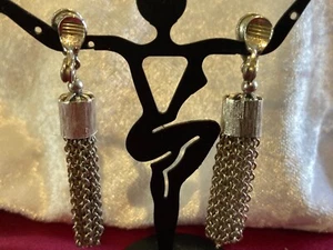 MONET Clip Earrings Silver Tone Tassel Chandelier Dangle Drop Rare - Picture 1 of 4