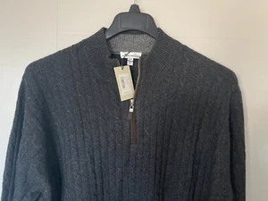 NWT PETER MILLAR MEN'S HALF ZIP BABY WOOL, YAK & CASHMERE SWEATER GRAY $295+ XXL - Picture 1 of 5