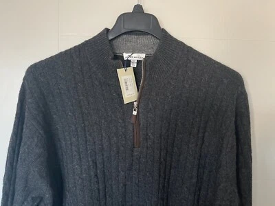 NWT PETER MILLAR MEN'S HALF ZIP BABY WOOL, YAK & CASHMERE SWEATER GRAY $295+ XXL - Image 1 of 4