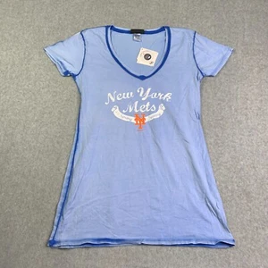 New York Mets Shirt Womens Large Light Blue Graphic Print V Neck MLB New - Picture 1 of 10