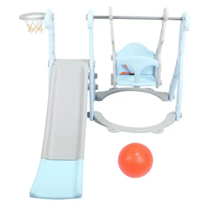 Toddler Slide Swing Set Climber w/ Basketball Hoop Indoor Outdoor Blue Fun Play - Picture 1 of 7