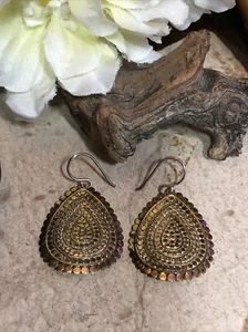 23. Vintage Anna Beck 925 Yellow Sterling Dot Drop Dangle Hook Earrings 1 3/4" - Picture 1 of 18