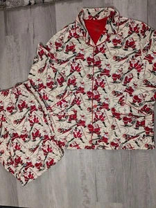 Nick & Nora Skiing Santa Pajamas Women’s Size XL Vintage Look Cream Red - Picture 1 of 12