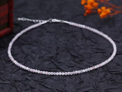 Natural Rose Quartz Beaded Necklace Pink Stone Choker Healing Crystal - Image 1 of 4