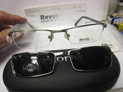 NEW Revolution Eyeglass Frame W/ Magnet sun shade REV560 BRPT 50-19-140 w/case - Image 1 of 4