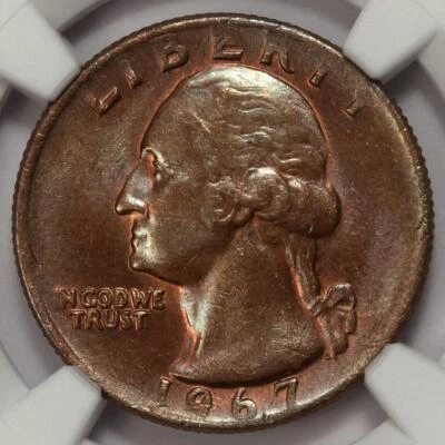 1967 NGC MS64 Missing Clad Layer Quarter Mint Error Rare Early Clad Error Type - Image 1 of 4