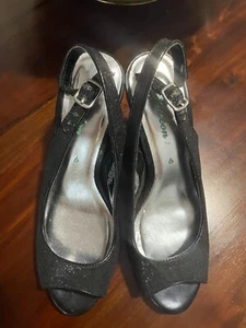 C'est Bon Ladies Black Peeptoe Slingback Summer Sandals Heels Size 6 - Picture 1 of 5