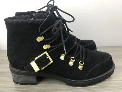 Sporto Katie Booties Ankle Boots Women's 9.5 M Black Suede Leather Faux Fur - Image 1 of 4