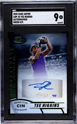 2020 SAGE Aspire Emerald Autograph Tee Higgins 4/5 SGC 9 Bengals Rookie - Image 1 of 2