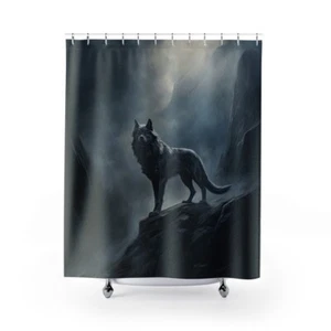 Gothic Wolf Bathroom Shower Curtain | Retro Vintage Victorian Gothic Art Style - Picture 1 of 7