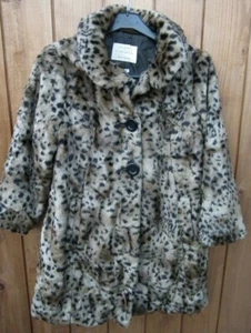RIVER ISLAND LADIES FAUX FUR LEOPARD ANIMAL PRINT WOMENS COAT JACKET SIZE UK10 - Picture 1 of 4