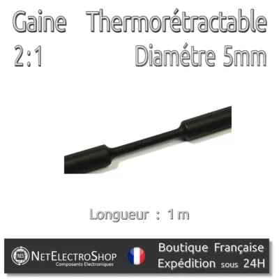 WOER Gaine Thermo Rétractable 2:1 - Diam. 5 mm - Noir - 1m