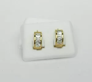 14K YELLOW GOLD CHANNEL SET WIDE HUGGIES HANDMADE EARRINGS NIB # P2 - Picture 1 of 4